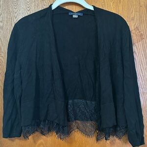 Black Tommy Hilfiger cardigan with blackly lace at the bottom.